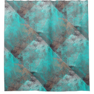 Rideaux De Douche Aqua bleu turquoise et gris bloc abstrait