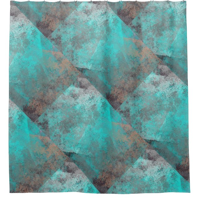 Rideaux De Douche Aqua bleu turquoise et gris bloc abstrait (Devant)