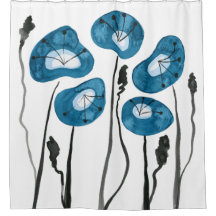 Aqua Blue Poppies Boho Décor Moderne Salle De Bain