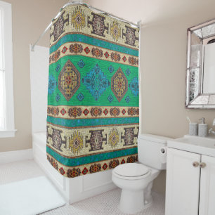 Rideaux De Douche Aqua Blue Shamrock Green Vintage turc Kilim