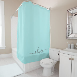 Rideaux De Douche Aqua Blue Turquoise Moderne Script Girl Monogramme