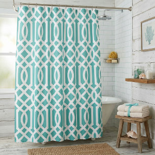 Rideaux De Douche Aqua et Trellis blancs   Couleurs modifiables