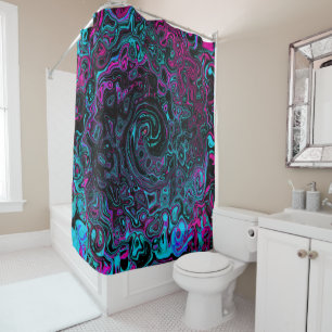Rideaux De Douche Aqua Magenta et Noir Rétro Tourbillon Abstrait