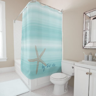 Rideaux De Douche Aqua Mint White Beach Vibes Starfish      