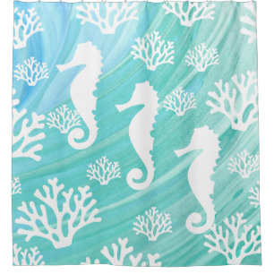 Rideaux De Douche Aqua Ocean Seahorse Coral