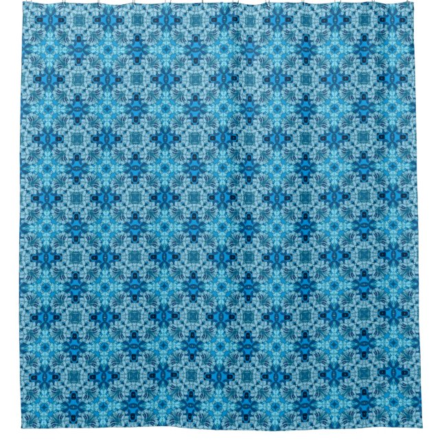Rideaux De Douche Aquarelle Abstraite Floral Denim Blue (Devant)