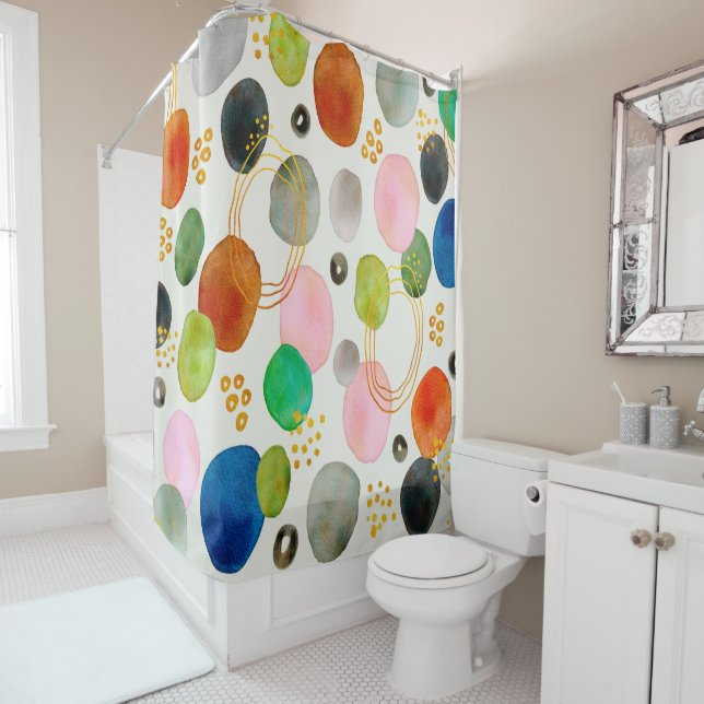 Rideaux De Douche Aquarelle Abstraite Gold Parties scintillant Art (En situation)