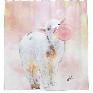 Rideaux De Douche Aquarelle adorable chèvre de bébé avec Bubblegum