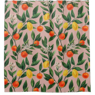 Rideaux De Douche Aquarelle Agrumes Branches Motif