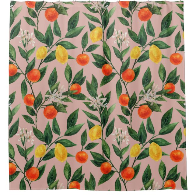 Rideaux De Douche Aquarelle Agrumes Branches Motif (Devant)