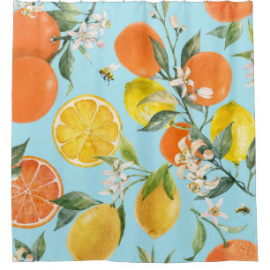 Rideaux De Douche Aquarelle Agrumes Fruits : Main tirée