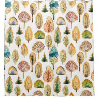 Rideaux De Douche Aquarelle automne arbres, motif sans soudure.