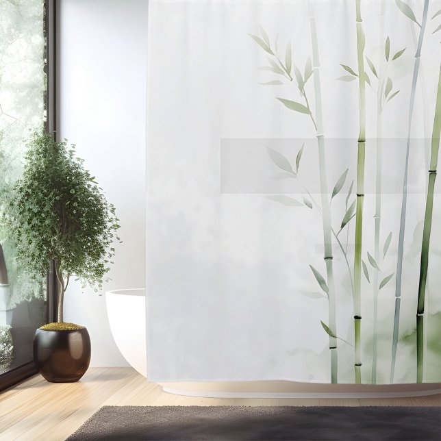 Rideaux De Douche Aquarelle Bamboo Retraite Forêt Style Japonais (Créateur téléchargé)