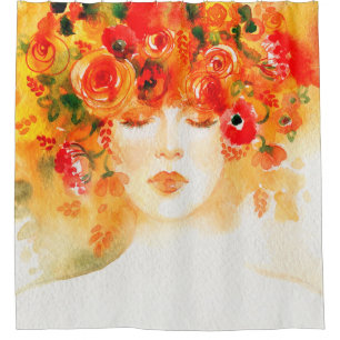 Rideaux De Douche Aquarelle belle femme portant la couronne