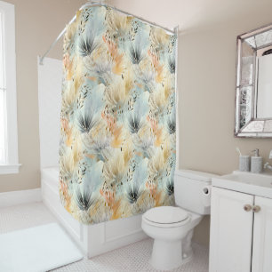 Rideaux De Douche Aquarelle Bleu Abricot Jaune Beige Printemps