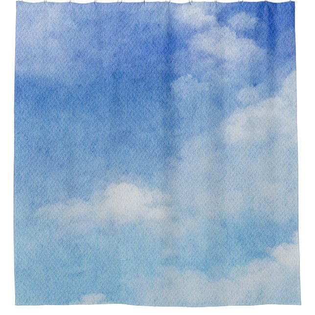 Rideaux De Douche Aquarelle bleu & blanc sur mesure (Devant)