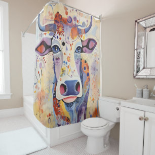 Rideaux De Douche Aquarelle Bleu coloré Fantaisiste Vache Bubbly Dou