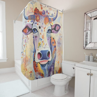 Rideaux De Douche Aquarelle Bleu coloré Fantaisiste Vache Bubbly Dou