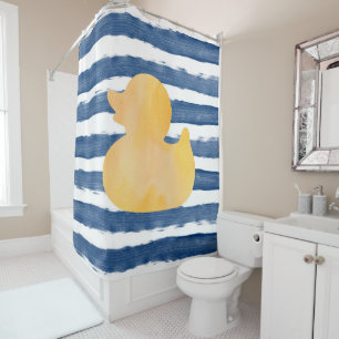 Rideaux De Douche Aquarelle Bleu et Canard en caoutchouc jaune