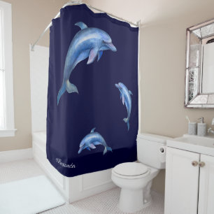 Rideaux De Douche Aquarelle bleu marine Dolphin
