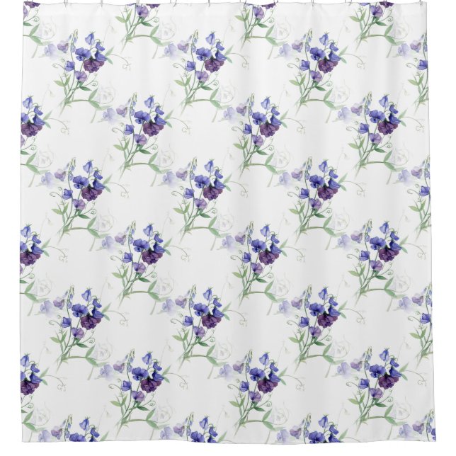 Rideaux De Douche Aquarelle Bleu Pois doux Jardin Fleur Motif (Devant)