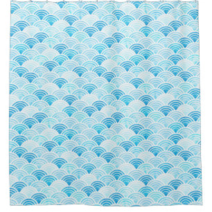Rideaux De Douche Aquarelle bleue Seigaiha Waves Motif