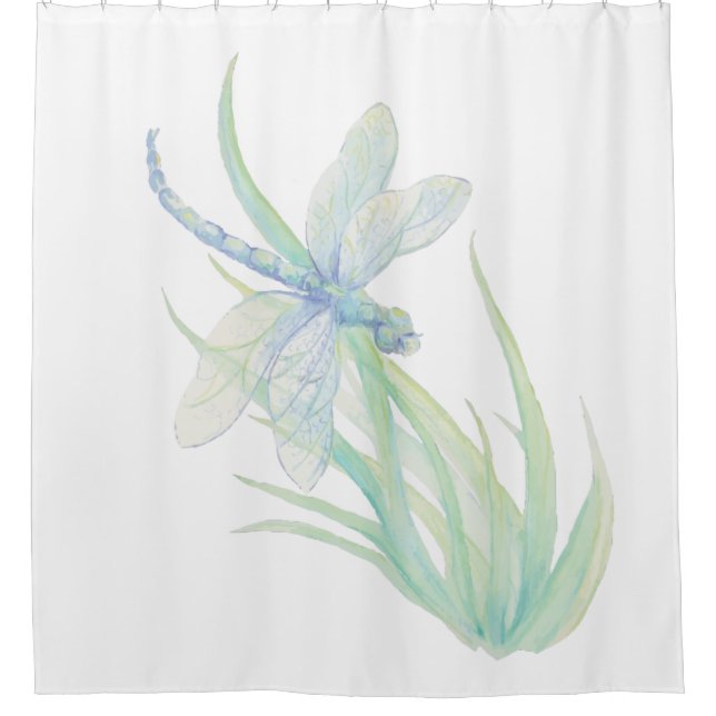 Rideaux De Douche Aquarelle Blue Green Dragonfly Art (Devant)