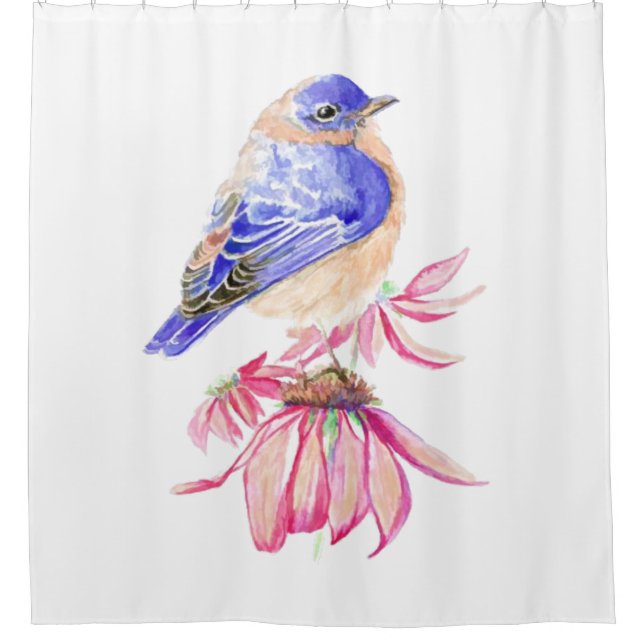 Rideaux De Douche Aquarelle Bluebird Conefer Bleu rose (Devant)
