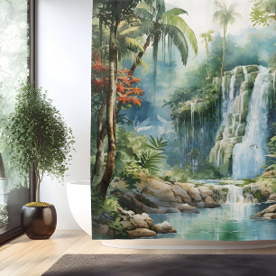 Rideaux De Douche Aquarelle Cascade de la Jungle Maya