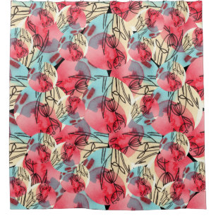 Rideaux De Douche Aquarelle chaude froide Florale géométrique