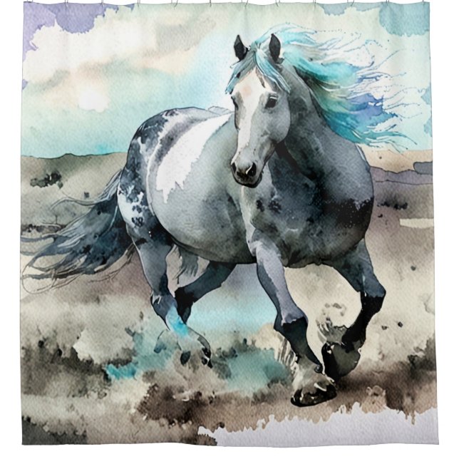 Rideaux De Douche Aquarelle Cheval de Trait Galopant  (Devant)