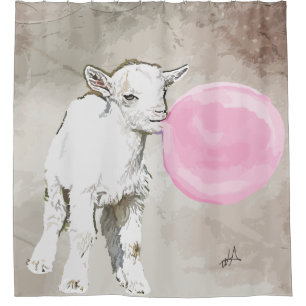 Rideaux De Douche Aquarelle Chèvre de bébé avec Bubblegum
