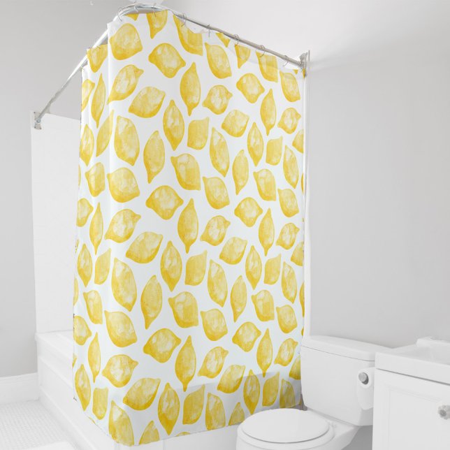 Rideaux De Douche Aquarelle Citron Motif (Watercolor lemon fruit pattern yellow and white shower curtain)