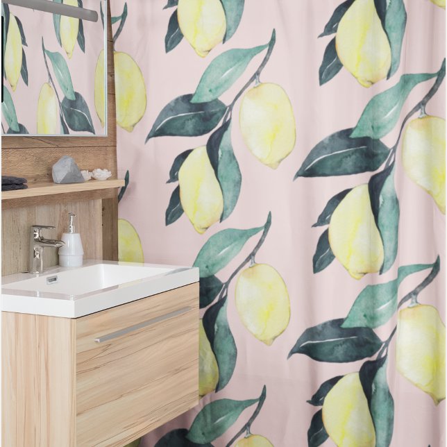 Rideaux De Douche Aquarelle Citrons et Feuilles Motif jaune sans cou (Créateur téléchargé)