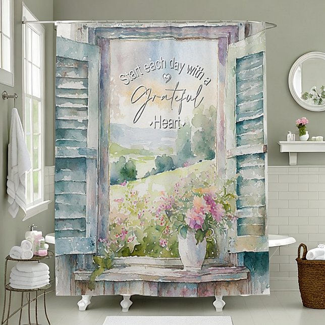 Rideaux De Douche Aquarelle coeur gracieuse fenêtre fleurie (Créateur téléchargé)