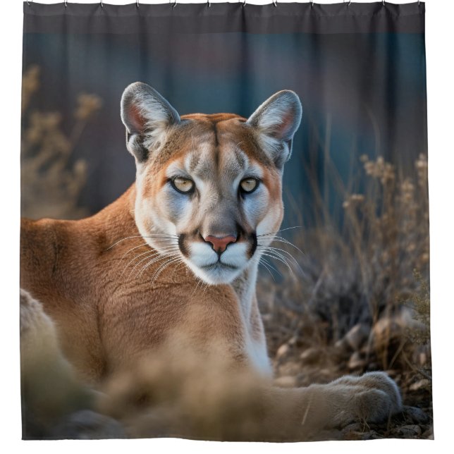 Rideaux De Douche Aquarelle Cougar Mountain Lion Chat Animal (Devant)