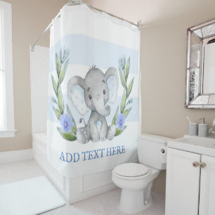 Rideaux De Douche Aquarelle Cute Elephant Vert Personnalisé