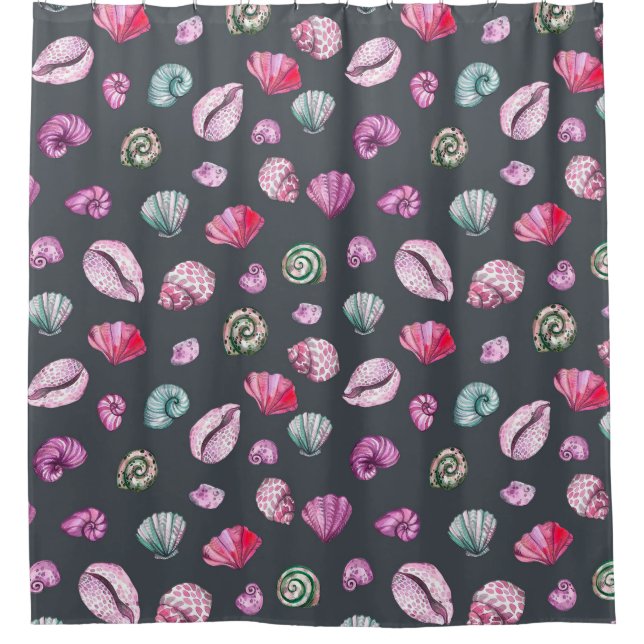 Rideaux De Douche Aquarelle de coquillage : Motif bleu foncé (Devant)