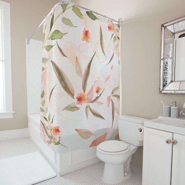 Rideaux De Douche Aquarelle de corail Laver Pétales à fleurs molles (En situation)