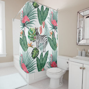 Rideaux De Douche Aquarelle de la feuille tropicale flamingo moderne