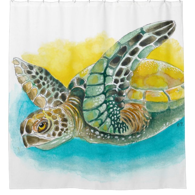 Rideaux De Douche Aquarelle de la tortue de mer vert (Devant)