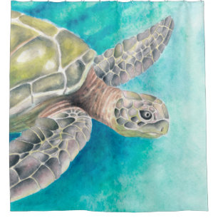 Rideaux De Douche Aquarelle de la tortue marine verte