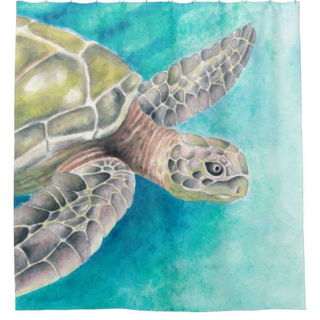 Rideaux De Douche Aquarelle de la tortue marine verte (Devant)