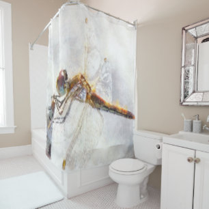 Rideaux De Douche Aquarelle de libellule Pastel Arrière - plan blanc