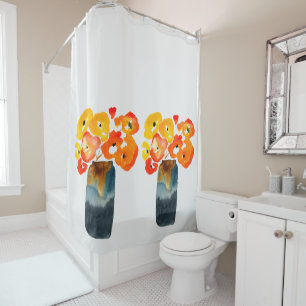 Rideaux De Douche Aquarelle de pavot orange et rouge