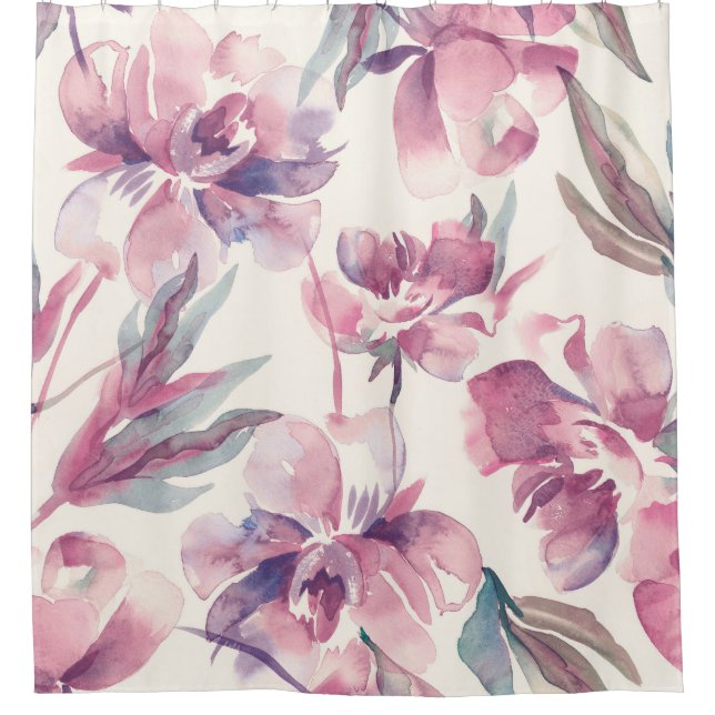 Rideaux De Douche Aquarelle de pivoines : arrière - plan floral tran (Devant)