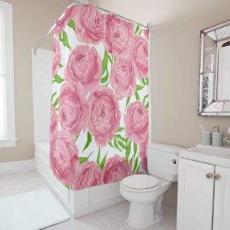 Rideaux De Douche Aquarelle de pivoines roses