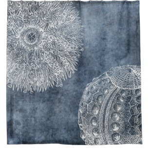 Rideaux De Douche Aquarelle de Sea Urchin Océan bleu blanc bleu mari