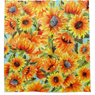 Rideaux De Douche Aquarelle de tournesol : Illustration transparente