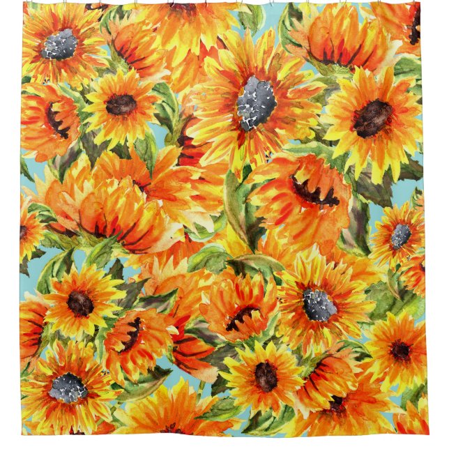 Rideaux De Douche Aquarelle de tournesol : Illustration transparente (Devant)
